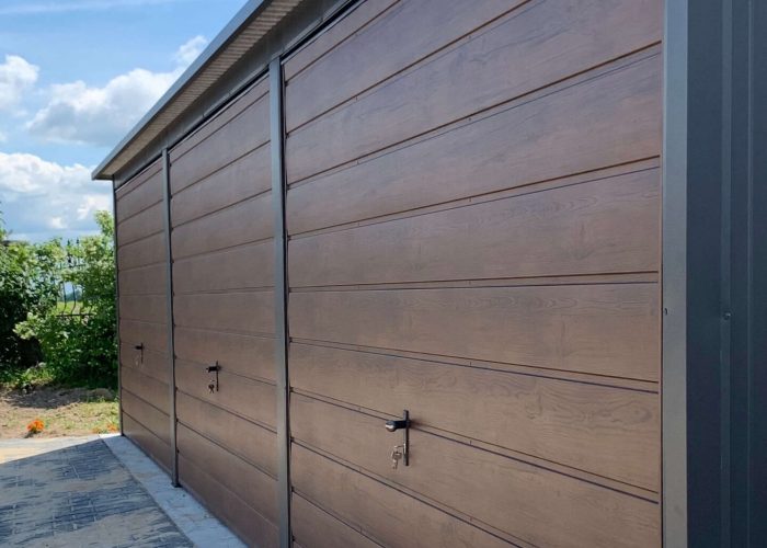 Garaż blaszany jednospadowy grafit orzech Włoszczowa